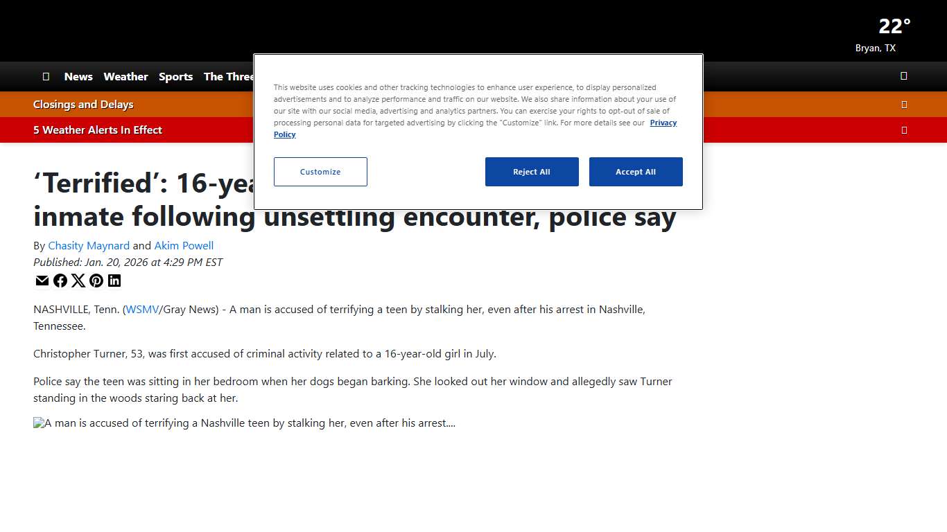 ‘Terrified’: 16-year-old girl receives letter from inmate following unsettling encounter, police say